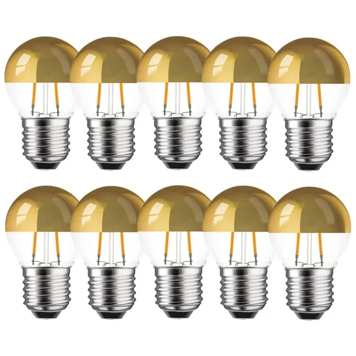 10 x LED Filament Tropfen Leuchtmittel 2W = 25W E27 Kopfspiegel Gold Glühfaden Warmweiß 2700K