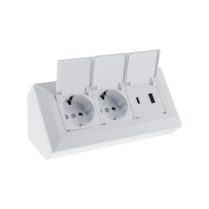 2-fach Steckdosenblock, USB-A+C, weiß 250V~/ 16A, USB 3,1A, PD, mit Klappen