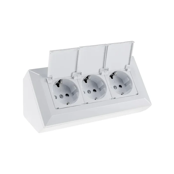 3-fach Steckdosenblock, weiß 250V~/ 16A, Aufbaumontage mit Klappen