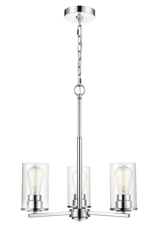 3 Lamps Verlana Chandelier – Chrome – Clear Glass – 19in Diameter – E26 Medium Base