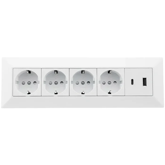 4-fach Steckdosenblock, USB-A+C, weiß 250V~/ 16A, Aufbaumontage, USB 3,1A, PD