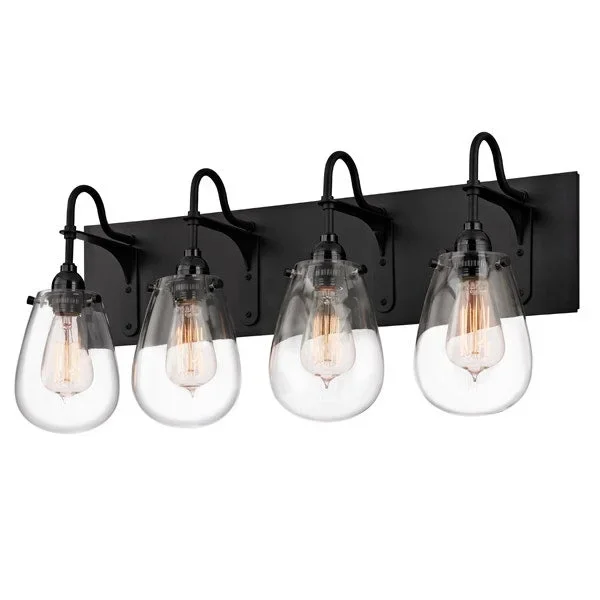 4 Lamps Bathroom Vanity Light – Chrome – Etched White Glass – 31.5in. Wide