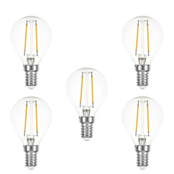 5 x LED Filament Tropfen 1W fast 15W E14 klar Glühfaden extra warmweiß 2200K 360°