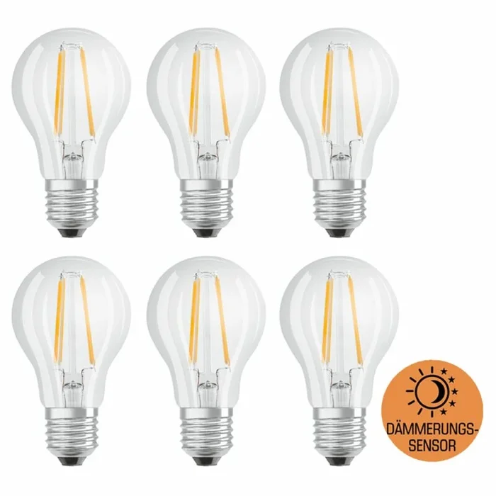 6 x Osram LED Filament Birnenform A60 6,5W = 60W E27 klar 806lm neutralweiß 4000K Tageslichtsensor