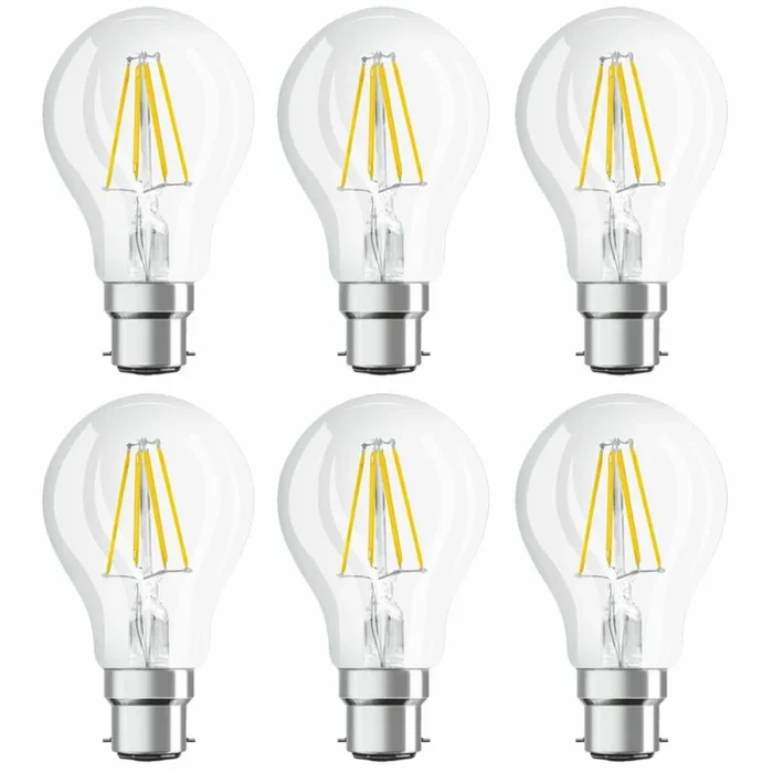 6 x Osram LED Filament Leuchtmittel Star Classic Birne A60 7W = 60W B22d klar 806lm warmweiß 2700K