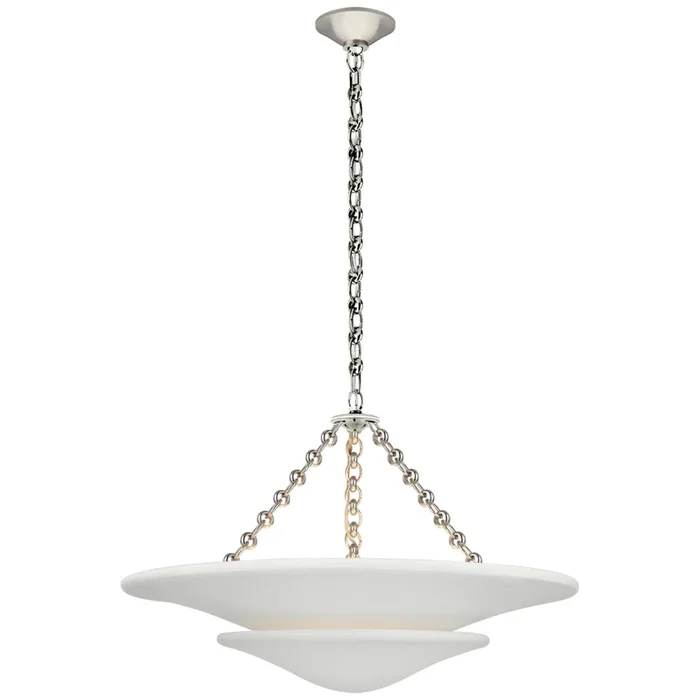 AERIN Mollino Medium Tiered Chandelier in Polished Nickel with Plaster White Shade Ceiling Light W25″ x H16.75″ARN 5425PN-PW