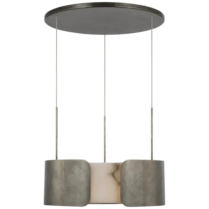 Anne-Marie Barton Armise 28″ Drum Chandelier in Mottled Pewter with Alabaster Ceiling Light W27.5″AMB 5004MTP-ALB