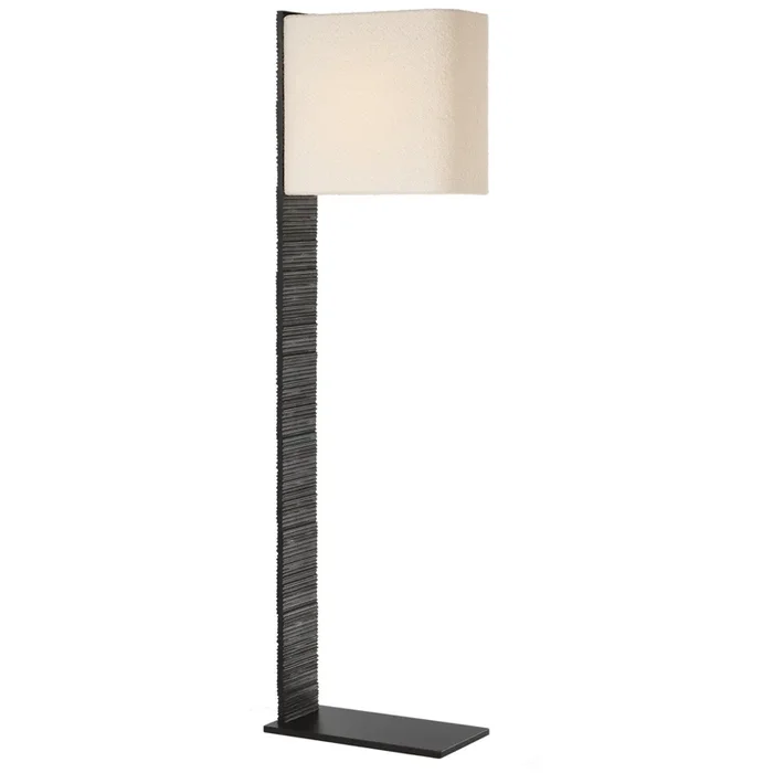 Anne-Marie Barton Fumar 55″ Statement Floor Lamp in Ridged Carbon with BouclÃ© Shade W8″ x H54.75″AMB 1075RDC-B