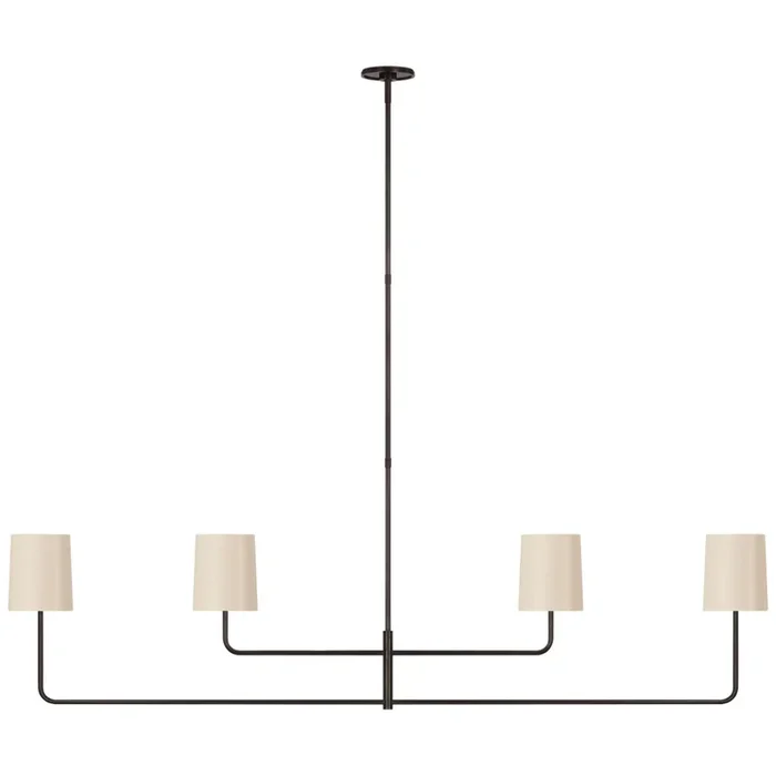 Barbara Barry Go Lightly 70″ Four Light Linear Chandelier in Bronze with China White Shades Ceiling Light W70″BBL 5087BZ-CW