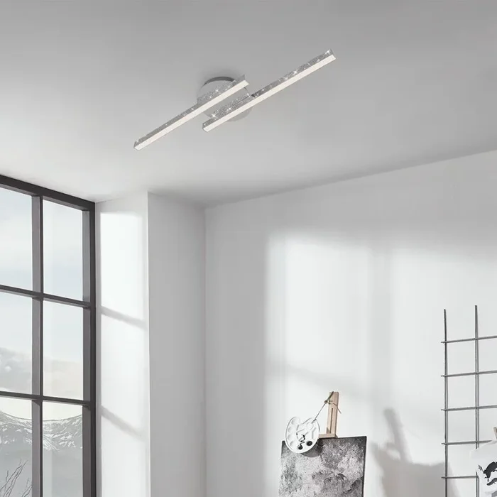 Briloner LED Deckenleuchte Chrom 60x14cm 10,5W 1400lm warmweiß 3000K Glitzereffekt