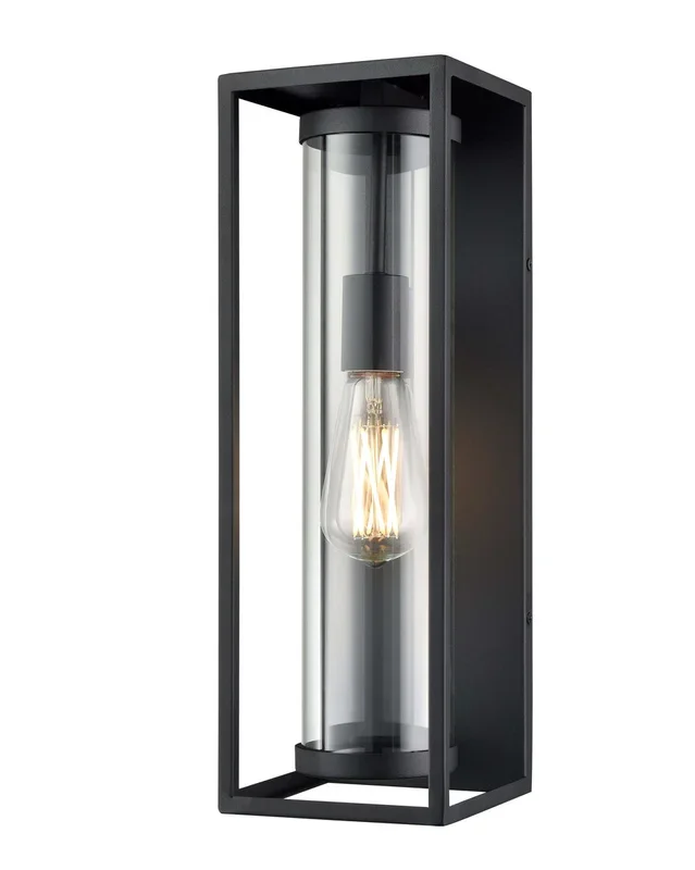 Caleb Outdoor Wall Sconce – Textured Black – Clear Glass – 16.5in. Height – E26 Medium Base