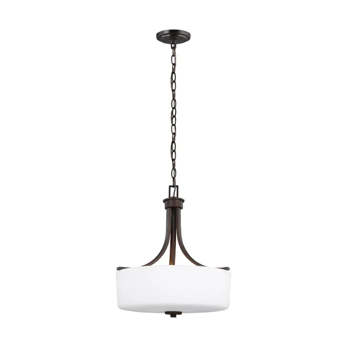 Canfield Three Light Pendant Modern 18.5″ Height Steel Round Etched / White Inside Shade in Bronze6528803-710