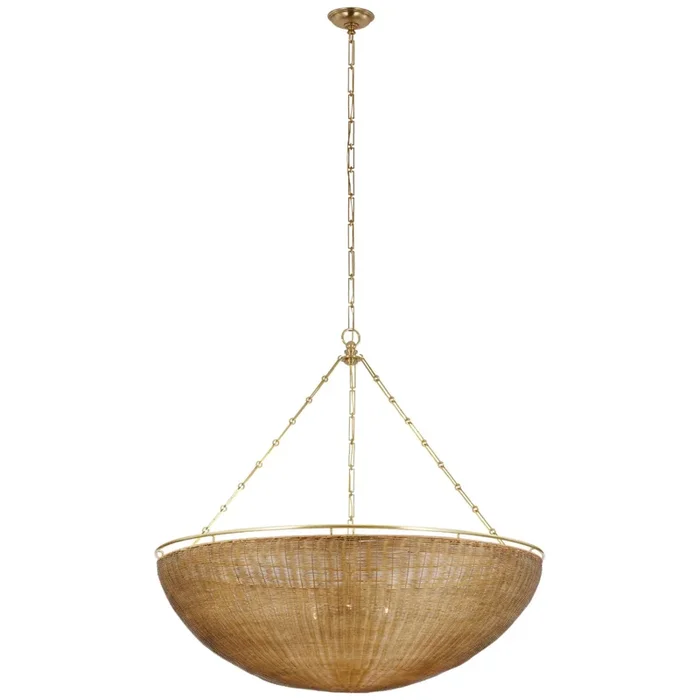 Chapman & Myers Clovis Grande Chandelier in Antique-Burnished Brass and Natural Wicker Ceiling Light W60″ x H86.75″CHC 5639AB/NTW