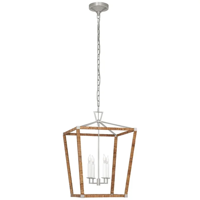 Chapman & Myers Darlana Medium Wrapped Lantern in Polished Nickel and Natural Rattan Ceiling Light W17″ x H24.5″CHC 5877PN/NRT