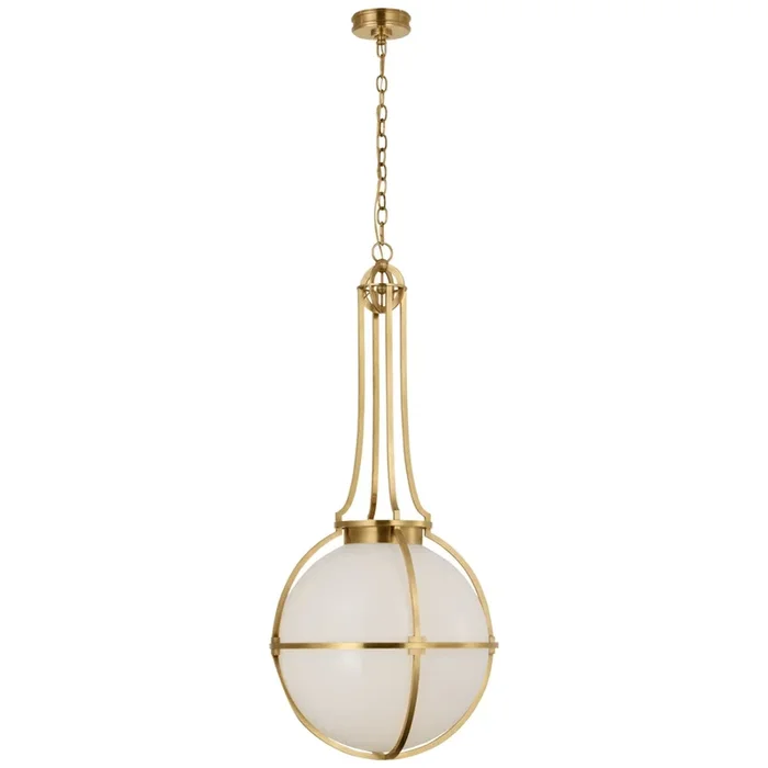 Chapman & Myers Gracie Large Captured Globe Pendant in Antique-Burnished Brass with White Glass Ceiling Light W19.25″ x H44″CHC 5484AB-WG