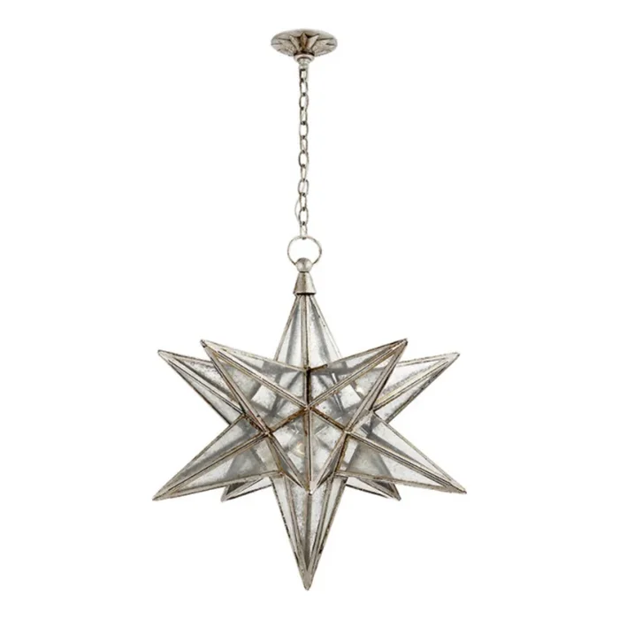 Chapman & Myers Moravian Large Star Lantern in Burnished Silver Leaf with Antique Mirror Ceiling Light W30″ x H32.75″CHC 5212BSL-AM
