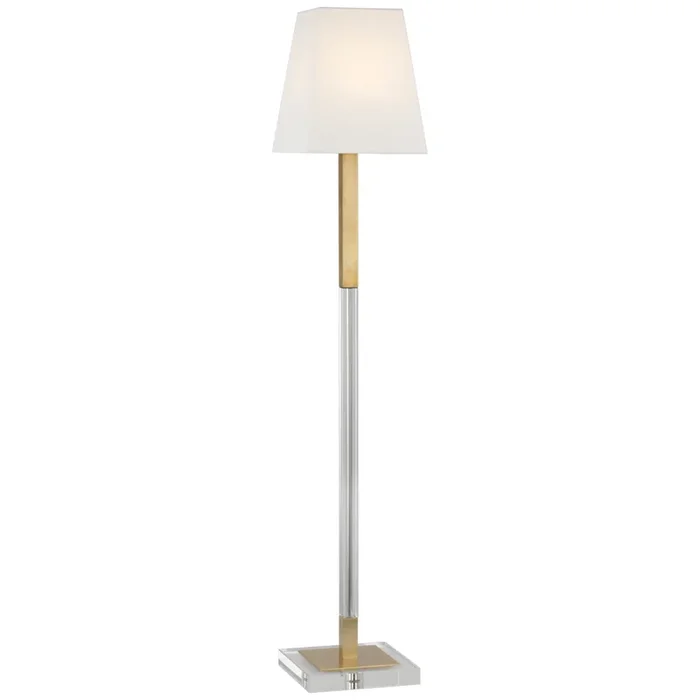 Chapman & Myers Reagan Medium Reading Floor Lamp in Antique-Burnished Brass and Crystal with Linen Shade W9.5″ x H52″CHA 9912AB/CG-L