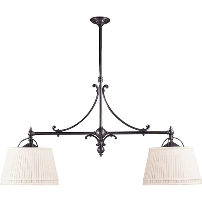 Chapman & Myers Sloane Double Shop Pendant in Bronze with Linen Shades Ceiling Light W54″CHC 5102BZ-L