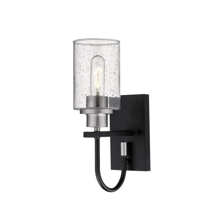 Clifton Wall Sconce – Matte Black / Brushed Nickel – Clear Seeded Glass – 7in. Extension – E26 Medium Base