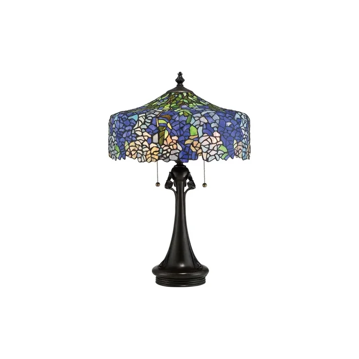 Cobalt Tiffany Tischleuchte bronze Schirm blau grün mit Zugschalter
