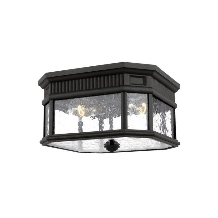 Cotswold Lane Flush Mount Traditional Outdoor Fixture 11.5″ Width 6.625″ Height Aluminum Rectangular Clear Seeded Shade in BlackOL5433BK