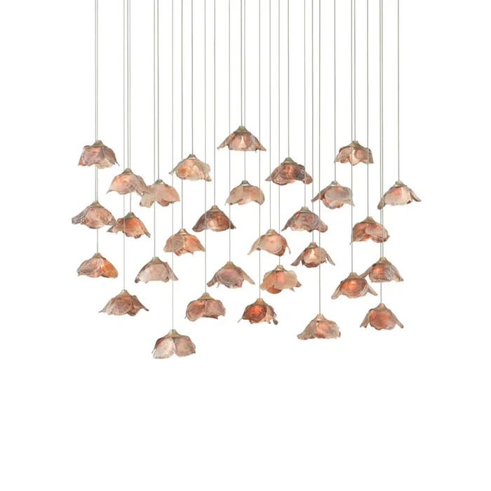 Currey & Company 9000-0679 Catrice 30-Light Multi-Drop Pendant in Painted Silver/Contemporary Silver Leaf/Natural Shell