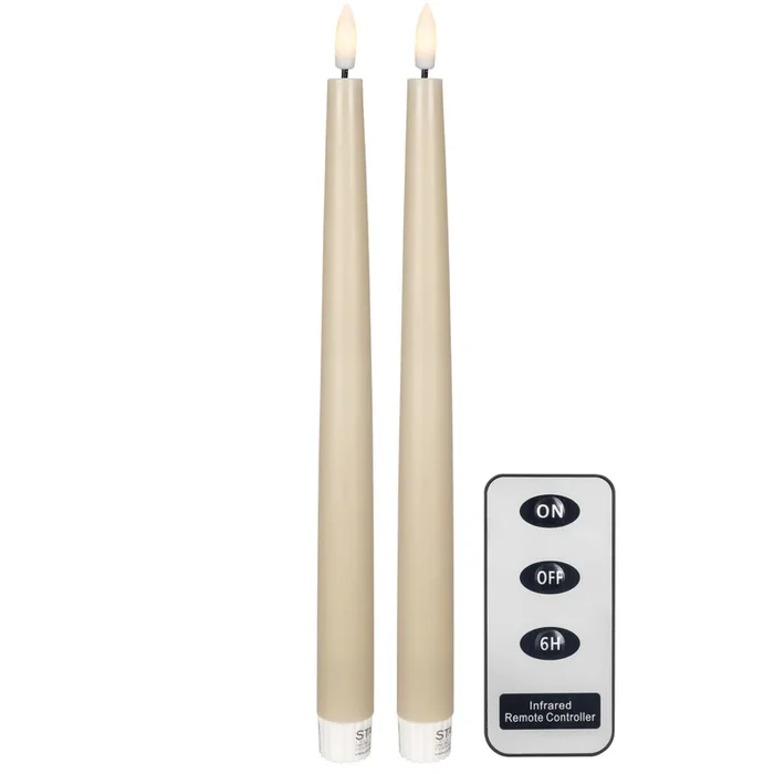 Echtwachs-Tafelkerze Flamme Slim 2er-Set 28,5cm Höhe beige