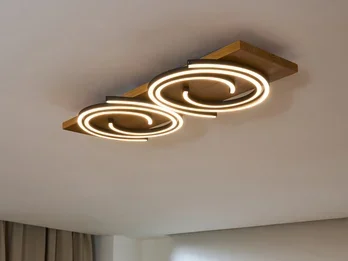 ECO-LIGHT LED Deckenleuchte RIFIA Licht-Schnecke Schwarz Holzbrett, Breite 70cm