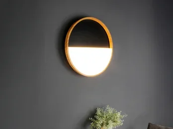 ECO-LIGHT LED Wandleuchte VISTA flach & dimmbar in Schwarz-Holzoptik, Ø 30cm