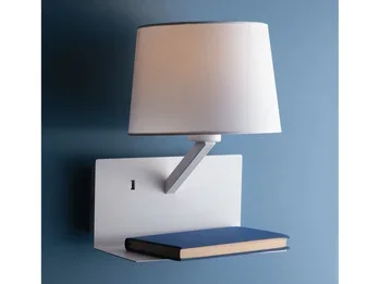 ECO-LIGHT LED Wandleuchte Weiß & Stoffschirm mit USB Ladefunktion & Ablage, Höhe 31cm