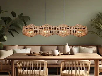 ECO-LIGHT Pendelleuchte CAPELLA mit Lampenschirm aus Rattan, Breite 107cm