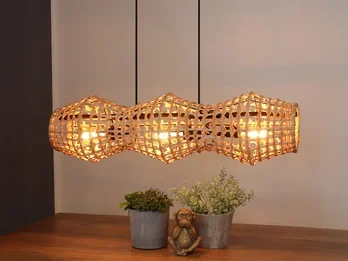 ECO-LIGHT Pendelleuchte CAPELLA mit Lampenschirm aus Rattan, Breite 80cm