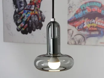 ECO-LIGHT Pendelleuchte PERSEUS einflammig mit Rauchglas Schirm Ø 15cm