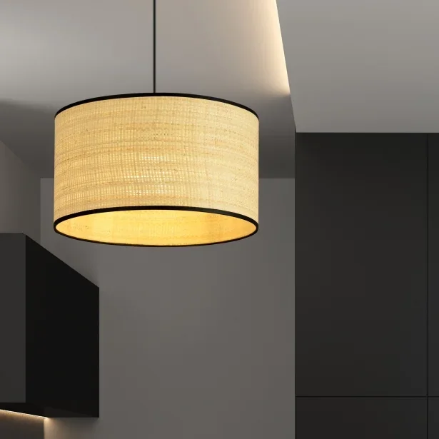 EMIBIG Boho Hängelampe ASTON 1 Rattan E27 Höhe 100 cm 15W schwarz / beige – ohne Leuchtmittel