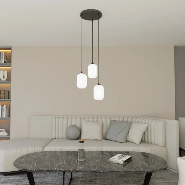 EMIBIG Deckenleuchte VERDI 3 BL PREM Glas Höhe 140 cm 3-flammig 15 W E27 Opal – weiß (ohne Leuchtmittel)