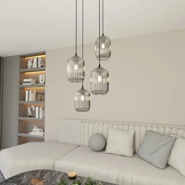 EMIBIG Deckenleuchte VERDI 4 BL PREM Glas Höhe 140 cm 4-flammig 15 W E27 – graphit (ohne Leuchtmittel)