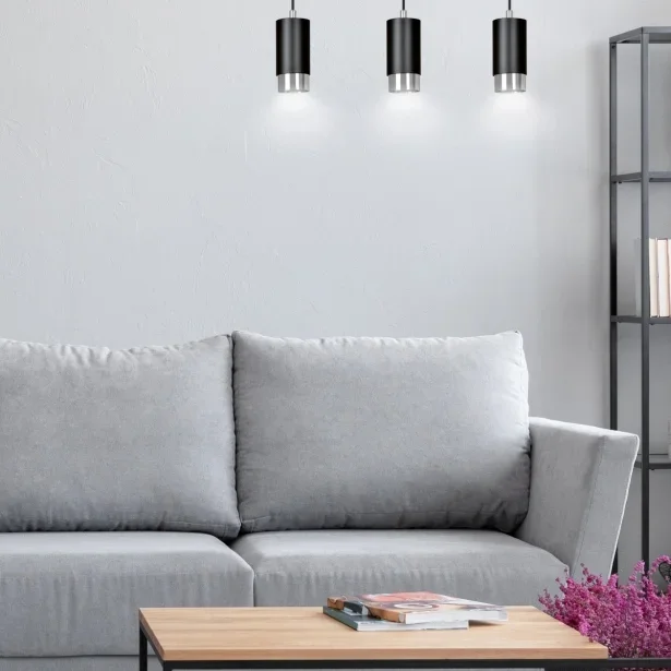 EMIBIG Hängelampe FUMIKO 3 GU10 45 cm 3-flammig 8W schwarz/chrom – ohne Leuchtmittel
