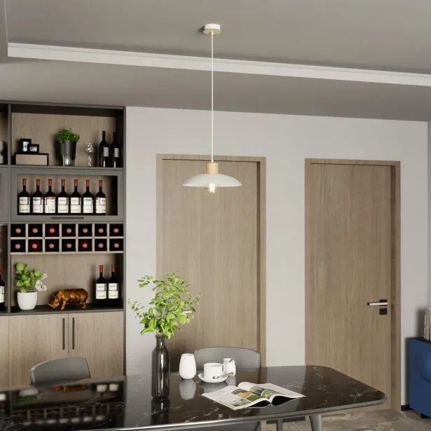 EMIBIG Hängelampe KOBE 1 Japandi-Stil Holz / Metall E27 Höhe 100 cm 15W weiß – ohne Leuchtmittel