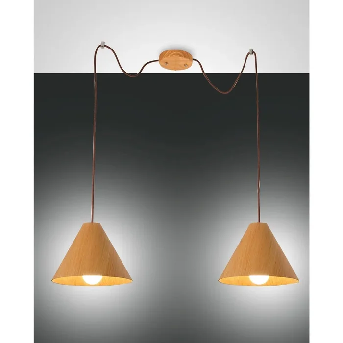 Fabas Luce Esino, Pendelleuchte, E27, 2X40W, Metall und Echtholz, Walnussfarben 3630-46-130