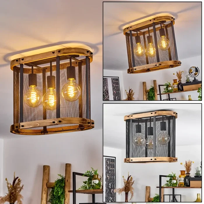 Feillens Deckenleuchte Naturfarben, Schwarz, 3-flammig