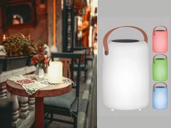 FHL easy RGB Outdoor Tischleuchte ORNO 20cm mit Fernbedienung, per USB & Solar aufladbar