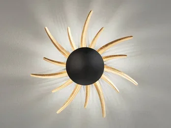 Fischer & Honsel LED Wandleuchte SOL Schwarz / Gold mit Schalter, Ø 45cm