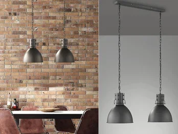 Fischer & Honsel Pendelleuchte LONDON Industrial 2-flammig Schwarz / innen Silber, Breite 90cm