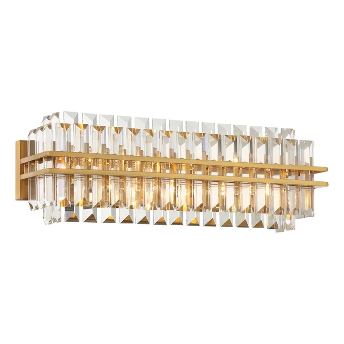Hayes 4 Light Aged Brass Sconce Faceted Crystal 23.5″W x 8″H x 6″DHAY-1413-AG