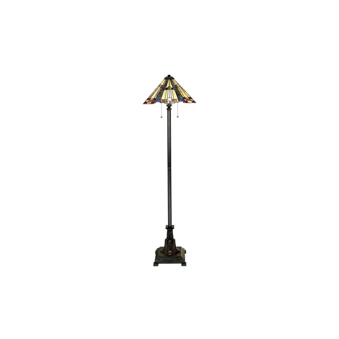 Inglenook Tiffany Stehleuchte mit Zugschalter bronze Glas bunt 157,5cm Höhe