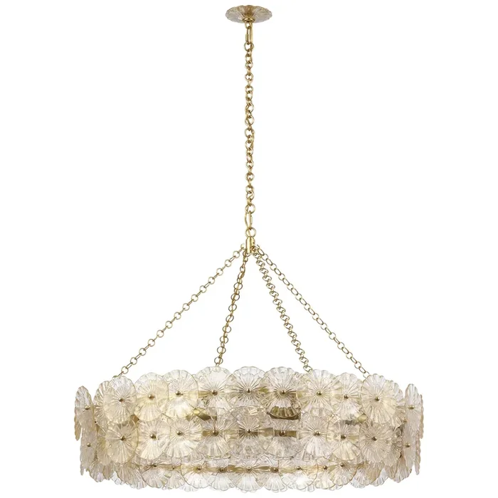 Julie Neill Gianna 36″ Ring Chandelier in Hand-Rubbed Antique Brass with Gold Fleck Glass Ceiling Light W36″ x H27.25″JN 5037HAB-GF
