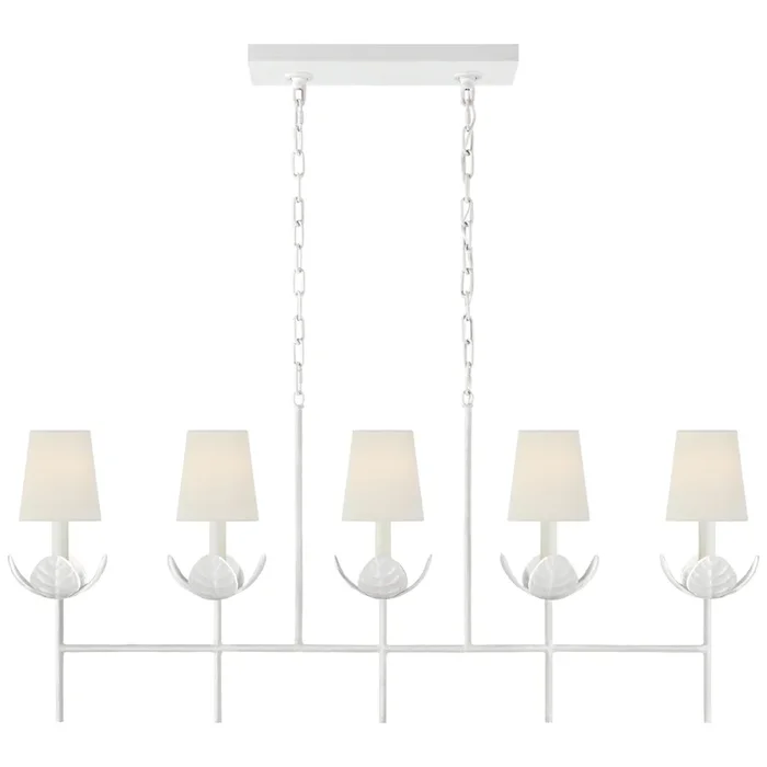 Julie Neill Illana Large Linear Chandelier in Plaster White with Linen Shade Ceiling Light W50.5″ x 7″ x H22.75″JN 5630PW-L
