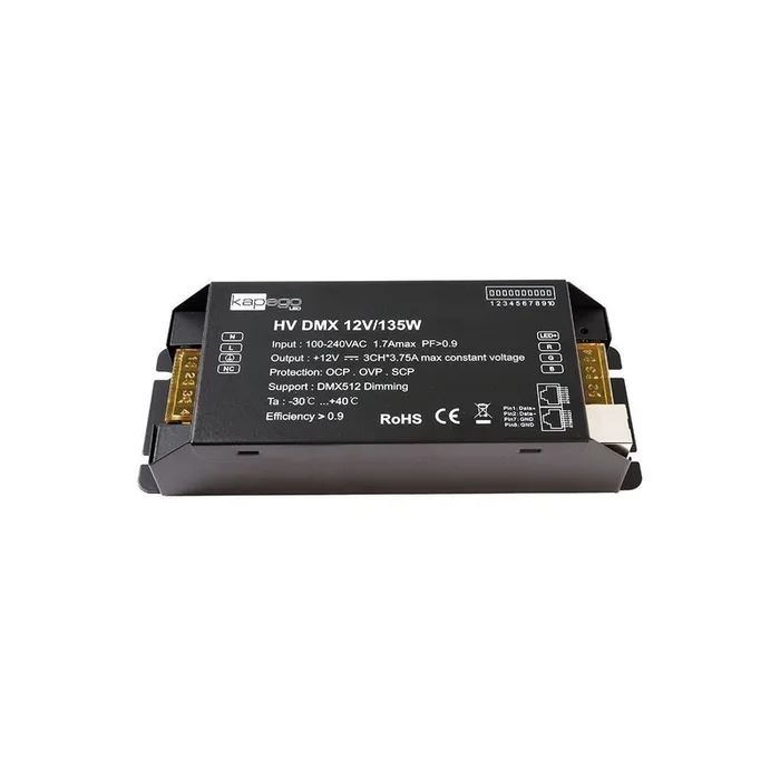 KapegoLED Netzgerät, HV DMX 12V/135W, spannungskonstant, dimmbar: DMX512, 100-240V AC/50-60Hz, 12V D