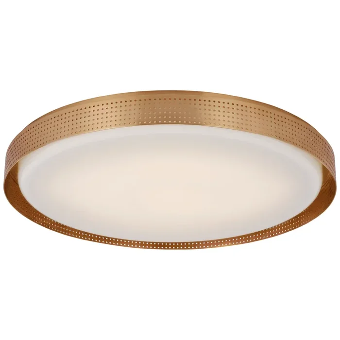 Kelly Wearstler Precision 24″ Round Flush Mount in Antique-Burnished Brass with White Glass Ceiling Light W24″ x H2.75″KW 4083AB-WG