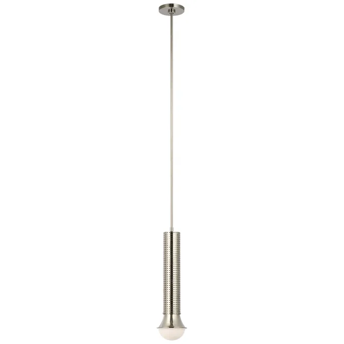 Kelly Wearstler Precision Petite Elongated Pendant in Polished Nickel with White Glass Ceiling Light W4.5″KW 5220PN-WG